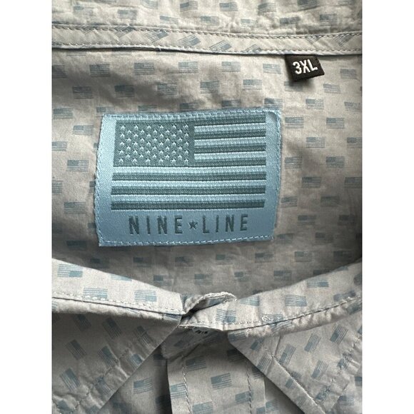 American Flag Nine Line Pattern Blue Button Up Shirt Long Sleeve 3X - Picture 7 of 8